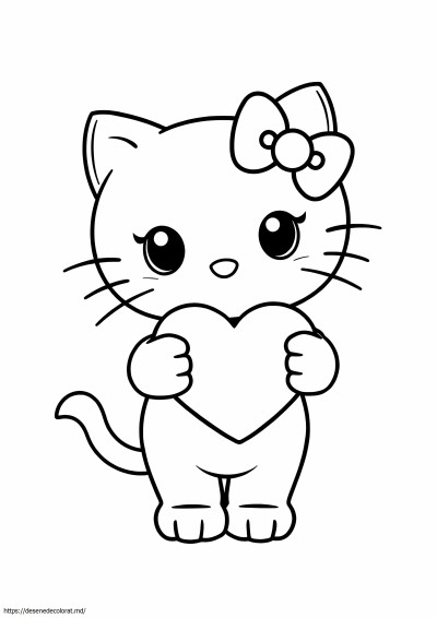 Hello Kitty care ține o inimă
