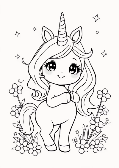 Girl kawaii desen cute cu unicorn