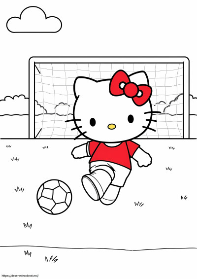 Hello kitty jucând fotbal