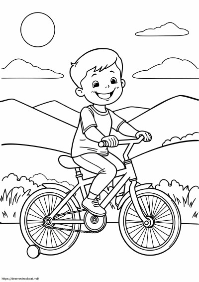Un copil care merge pe bicicletă