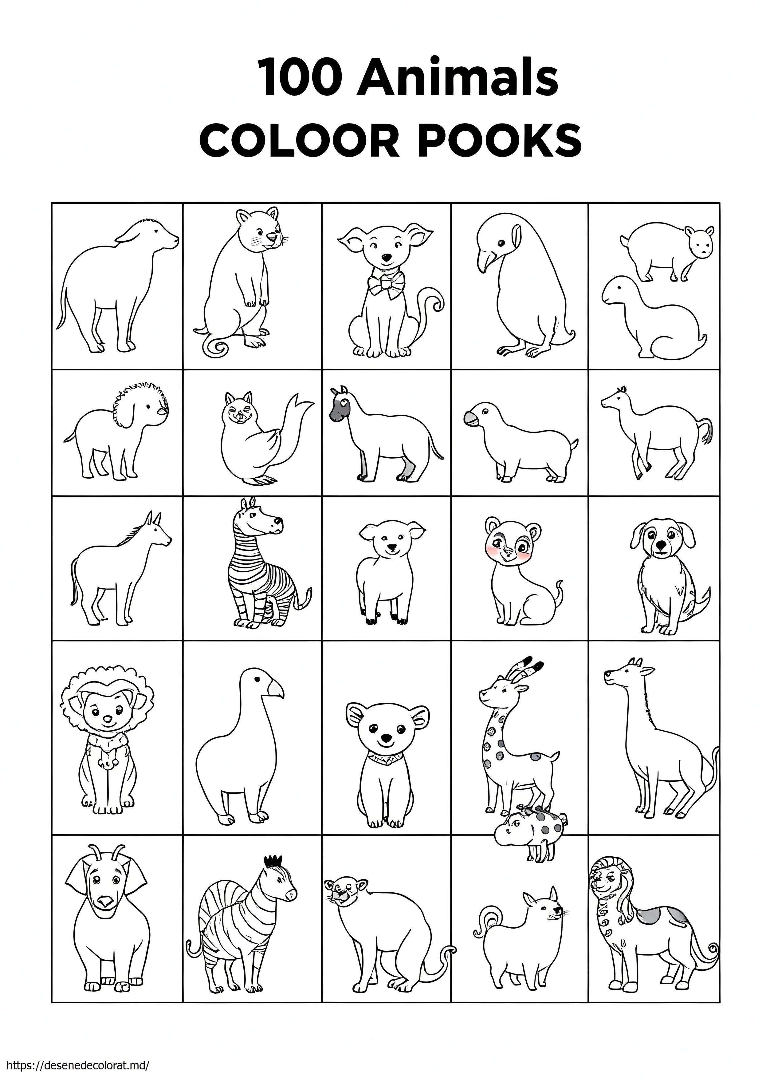 100 de animale pe pagini colorate