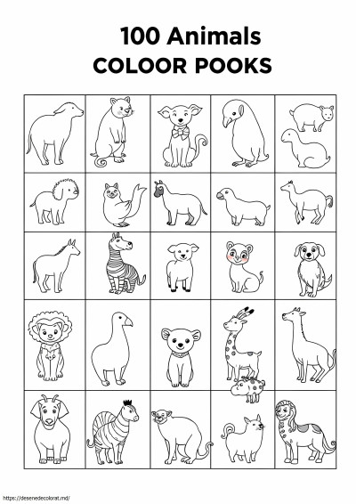 100 de animale pe pagini colorate
