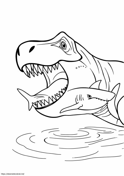 Mosasaurus mâncând rechin