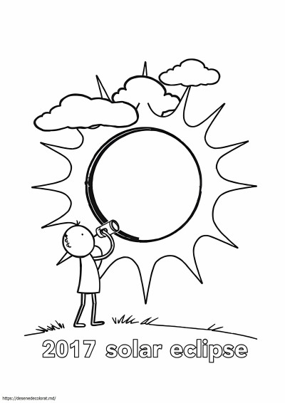 Pagina color cu eclipsa de soare din 2017