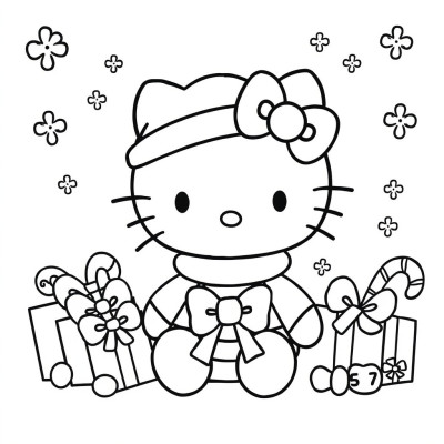 Hello kitty de craciun de colorat