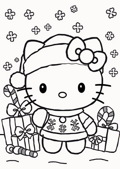 Hello kitty de craciun de colorat