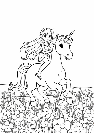 Fată călare cu unicorn
