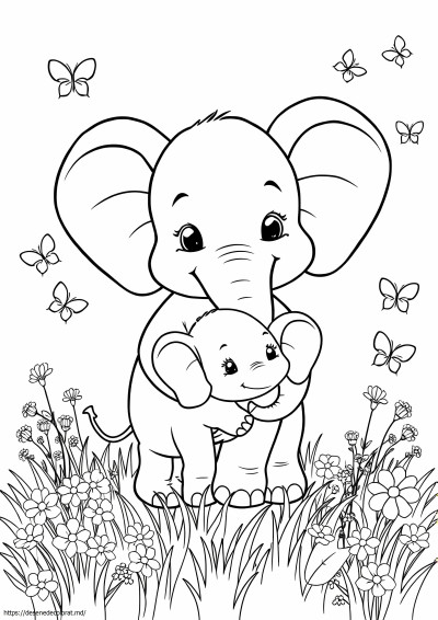 Drăguță mamă și pui de elefant