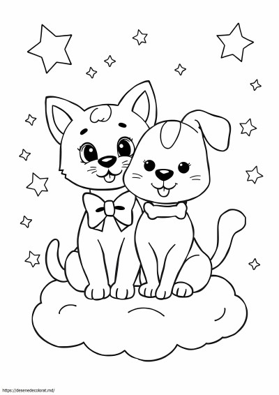 Pisică și câine kawaii