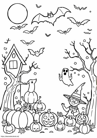 Pagini de Halloween de tipărit și colorat