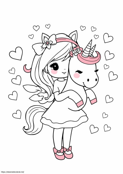 Fată drăguță unicorn kawaii