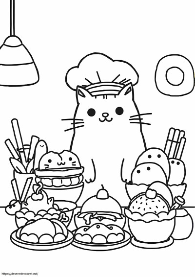 Pusheen de mâncare kawaii