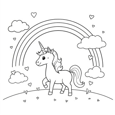 Fisa de colorat cu Unicorn si Curcubeu