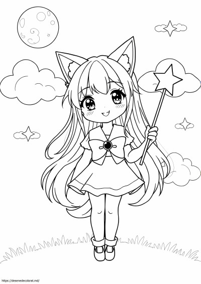 Fată drăguță pisică anime