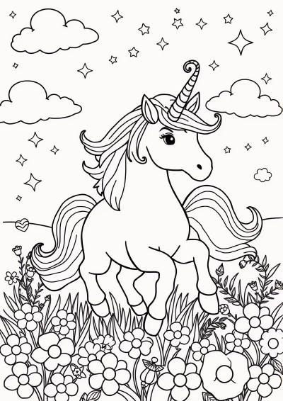 Fisa de colorat cu unicorn