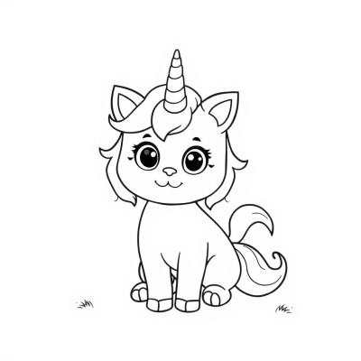 Pisica unicorn de colorat