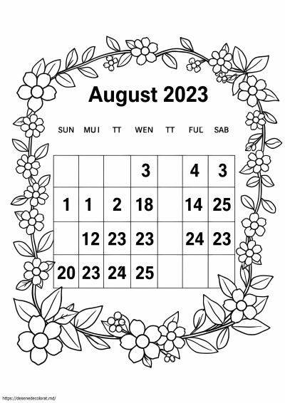 Calendarul august 2023