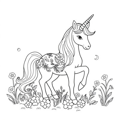 Fisa de colorat cu unicorn
