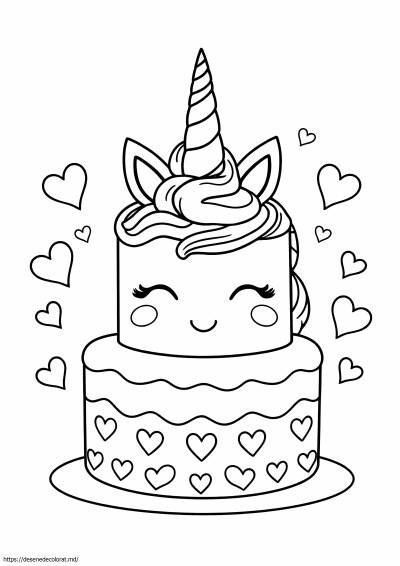 Drăguț tort cu unicorn curcubeu
