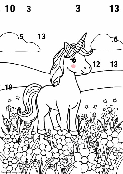 Colorează după număr unicorn