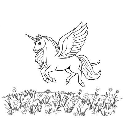 Unicorn cu aripi de colorat