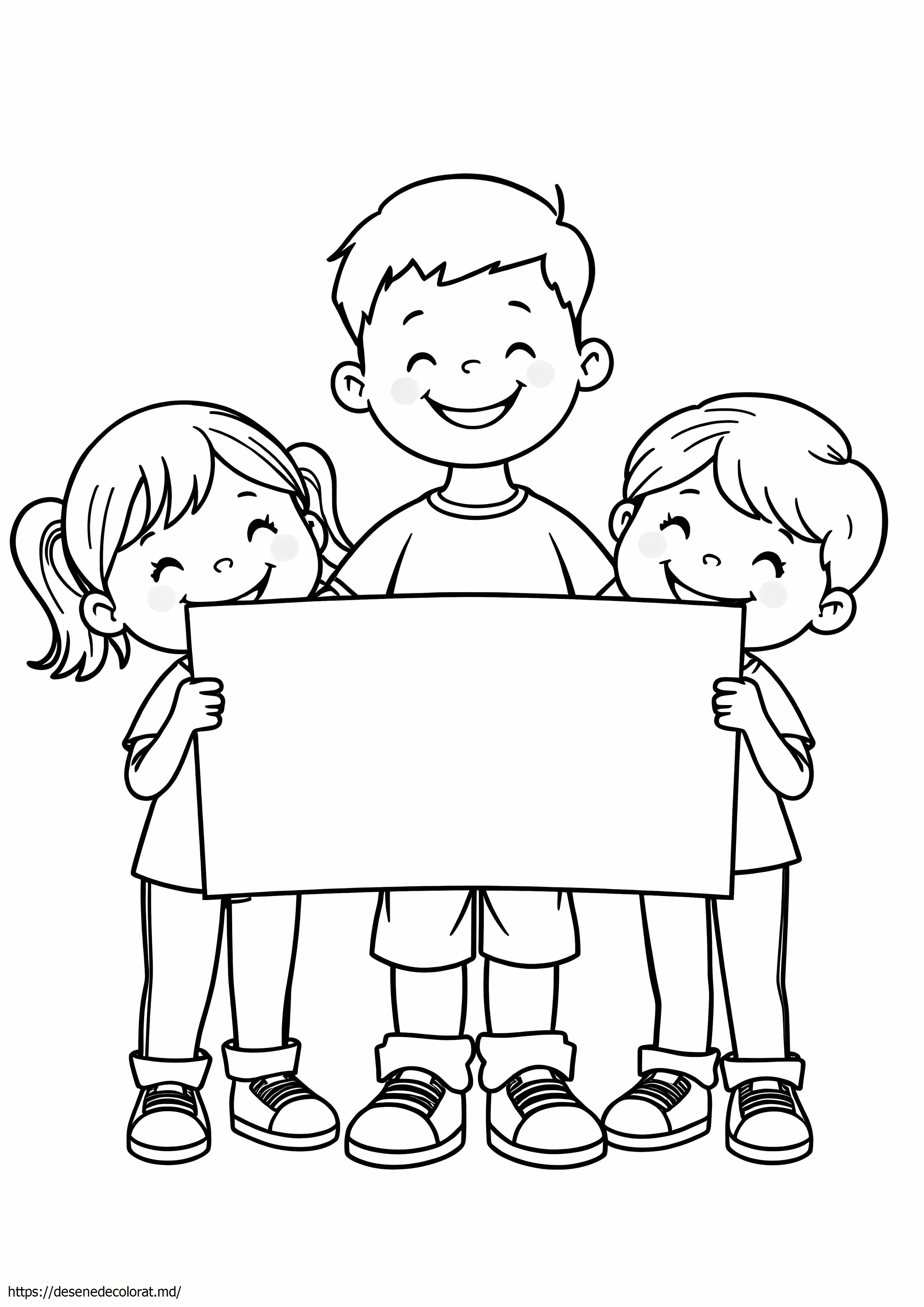 3 copii ținând banner