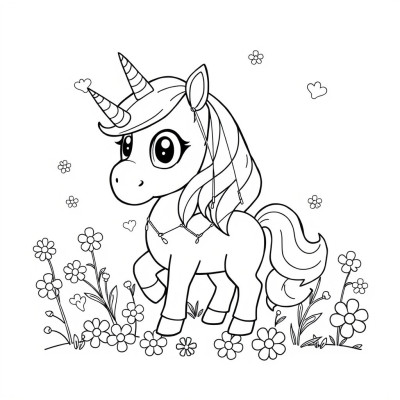 Desen de colorat cu unicorn cute