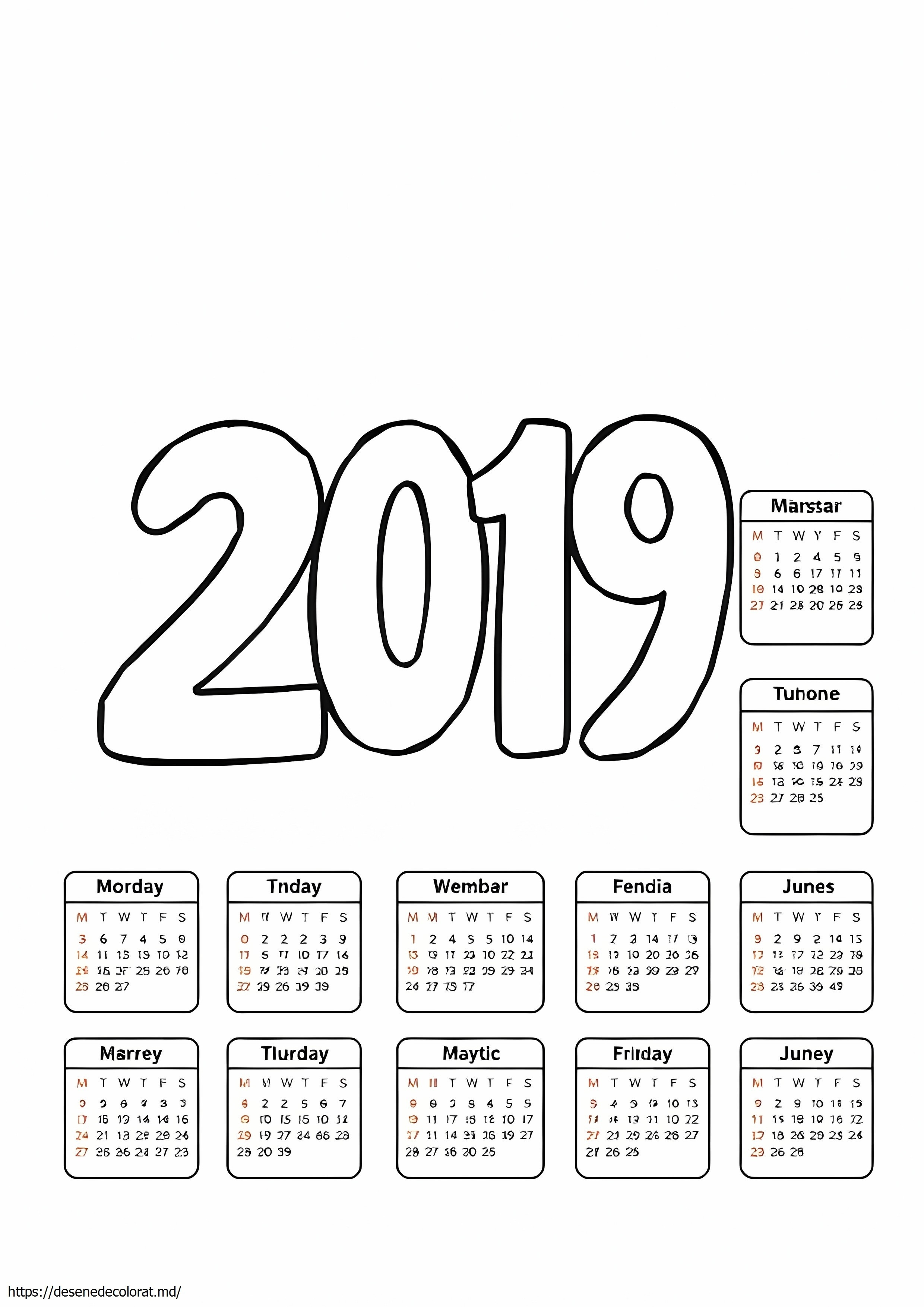 Calendar color 2019 pe o singură pagină