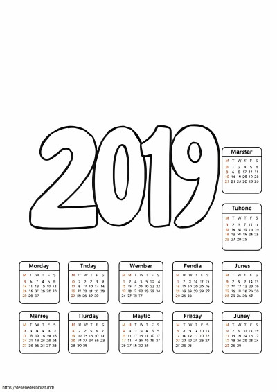 Calendar color 2019 pe o singură pagină