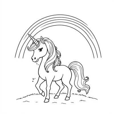Unicorn cu curcubeu de colorat