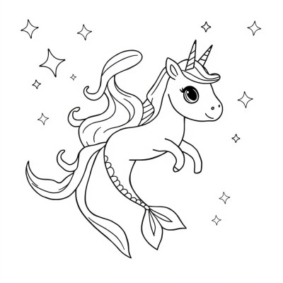 Unicorn sirena de colorat