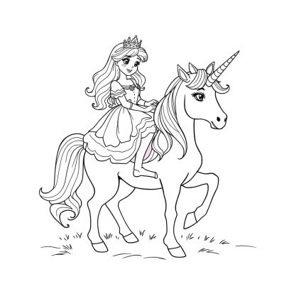 Printesa unicorn de colorat