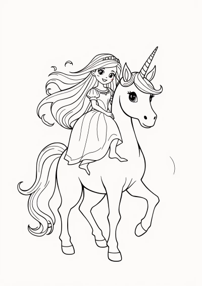 Printesa unicorn de colorat