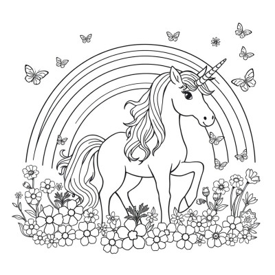 Unicorn si curcubeu de colorat