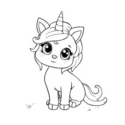 Plansa pisica unicorn de colorat