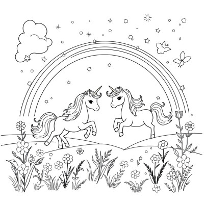 Plansa de colorat cu ponei si unicorn